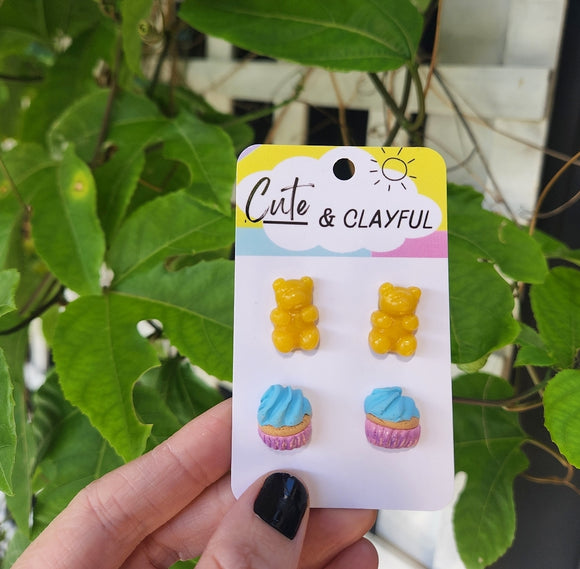 Clayful Sweet Treat Stud Pack - Yellow Gummy bears and Blue Cupcakes