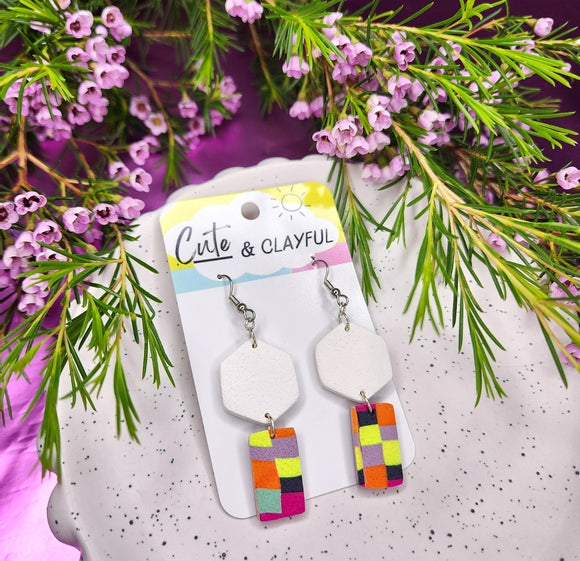 1 x pair of 'Wicked Fun Land' Chequered Trio drop Dangles