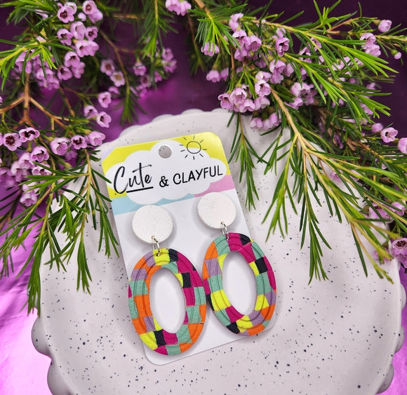 'Wicked Fun Land' Chequered Oval Dangles