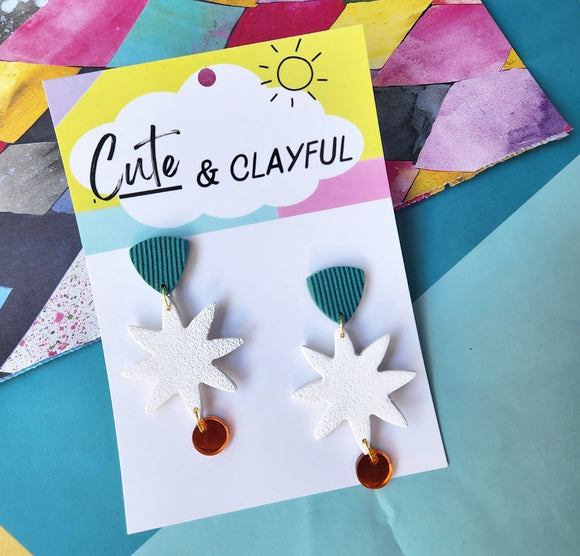 Statement Star dangles. Teal and otange