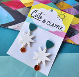 Statement Star dangles. Teal and otange