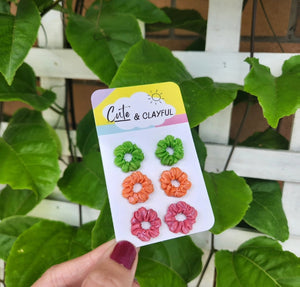 Scrunchie Studs - Green, Orange and pink