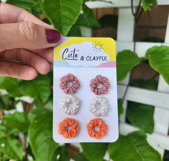 Scrunchie Studs - Pink, white and orange