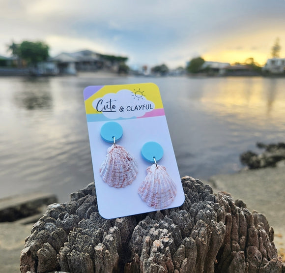 Shell Dangles. Light Blue Stud tops