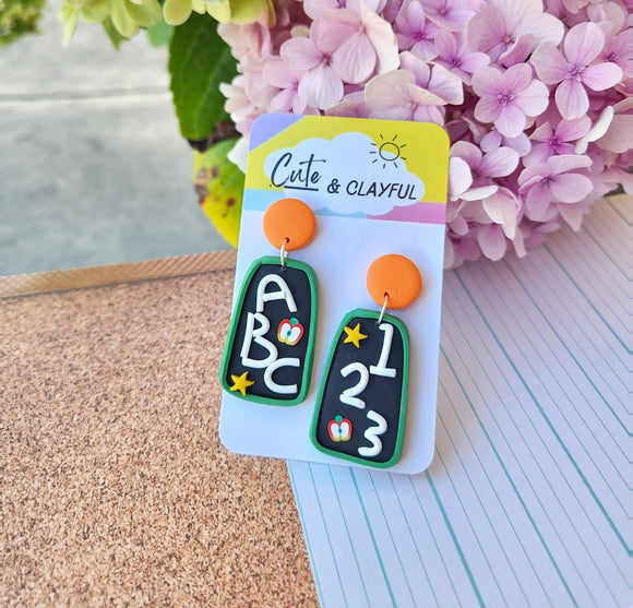 Teacher Earrings - ABC. 123 Orange and Green