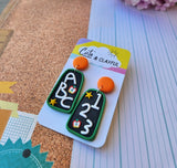 Teacher Earrings - ABC. 123 Orange and Green