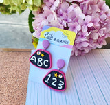 Teacher Earrings - ABC. 123. Pink and purple