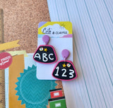 Teacher Earrings - ABC. 123. Pink and purple