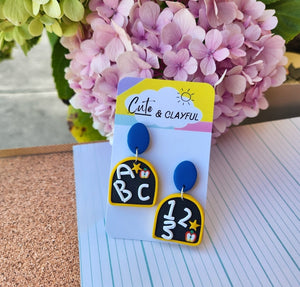 Teacher Earrings - ABC. 123. Yellow and blue
