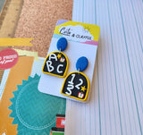 Teacher Earrings - ABC. 123. Yellow and blue