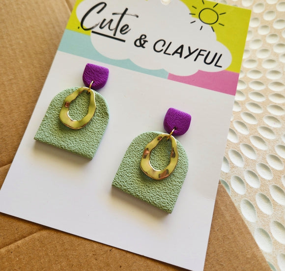 Amanda - Stone texture dangles. Arch Green