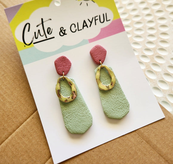 Amanda - Stone texture dangles. Long. Green