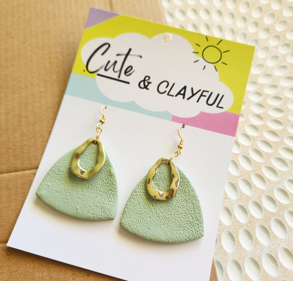 Amanda - Stone texture dangles. Green Triange