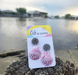 Shell dangles. Pinky tones with black sparkly stud tops