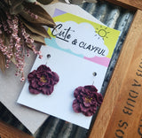 Burgundy Flower Hoops