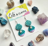 Pearl drop Clam Shell Dangles - Teal ombre