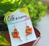 Watering Can Hoop Dangles, Orange with pearl charm