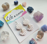 Pearl drop Clam Shell Dangles - Metalic white