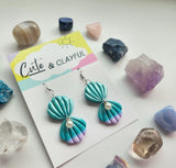 Pearl drop Clam Shell Dangles - Teal ombre