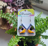 Bird House Dangles- Lilac and Blue House with orange wings