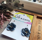Black Metalic shimmer Flower Hoops