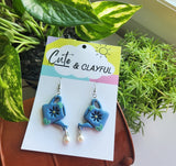 Watering Can Hook Dangles, Blue with pearl charm