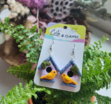 Bird House Dangles- Lilac and Blue House with orange wings