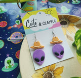 Alien Cowboy dangles. Purple alien with yellow hats