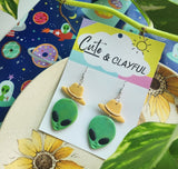 Alien Cowboy dangles. Green alien with yellow hat