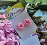 Mini Scrunchie Studs - Bright Pink