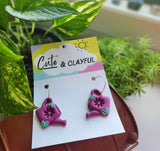 Leafy Watering Can Dangles- Purple, Hoops