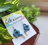 Watering Can Hook Dangles, Blue with pearl charm