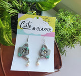 Watering Can Hook Dangles, Granite Grey with pearl charm