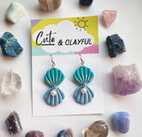 Pearl drop Clam Shell Dangles- 2 shades of blue