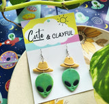 Alien Cowboy dangles. Green alien with yellow hat