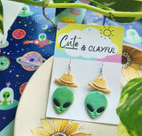 Alien Cowboy dangles. Green alien with yellow hat