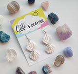 Pearl drop Clam Shell Dangles- White, half shades of Metalic