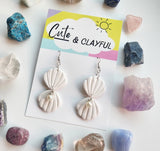 Pearl drop Clam Shell Dangles- White, half shades of Metalic