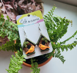 Bird House Dangles-Brown House with Orange Birds