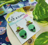 Alien Cowboy dangles. Green Alien with Green flower