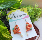 Watering Can Hoop Dangles, Orange with pearl charm