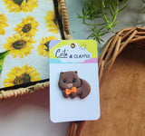 Wally The Wombat Pin with orange bowtie