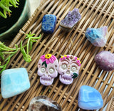 Sugar Skull Dangles. Hoops. Pink flowers