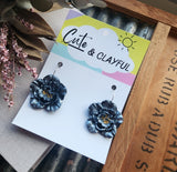 Black Metalic shimmer Flower Hoops