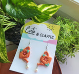 Watering Can Hoop Dangles, Orange with pearl charm