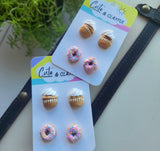 Clayful Sweet Treat Stud Packs - Vanilla Cupcakes and Strawberry Sprinkle Donuts