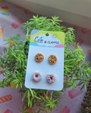 Clayful Sweet Treat Stud Packs -Chocolate Chip Cookies and Strawberry Sprinkle Donuts